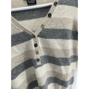 Women's Sutton‎ Studio Brown Stripes 100% Cashmere Pullover Luxury Sweater XS thumbnail 2