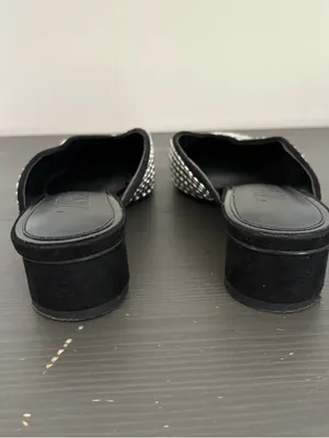 ZARA Black Studded Mules Size 37 Pointed Toe Kitten Heel Slip On Flats Chic thumbnail 7