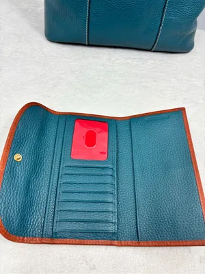 Dooney & Bourke Teal Brown Pebble Leather Tote & Matching Wallet Set thumbnail 4
