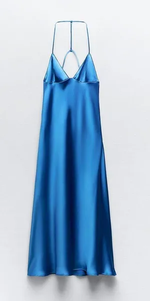 Zara Dress Cobalt Blue Satin Effect Maxi Midi Wedding Party Date Coctail thumbnail 10