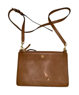 Tory Burch Crossbody Bag Womens Small Tan Fair Pebbled Leather Triple Zip Miller thumbnail 1