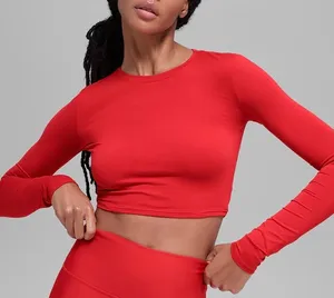 Alo Yoga Alosoft Crop Finesse Long Sleeve Bright Red XXS thumbnail 1