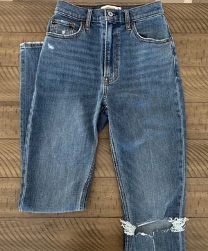 Abercrombie & Fitch Distressed Blue Cropped Jeans thumbnail 1