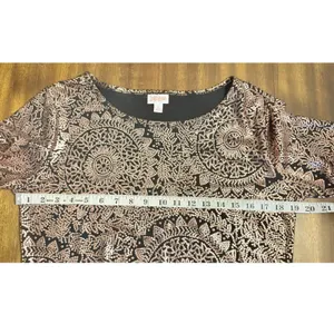 LuLaRoe Debbie Elegant Dress L Black Copper Metallic Cocktail Sheath NWT thumbnail 12