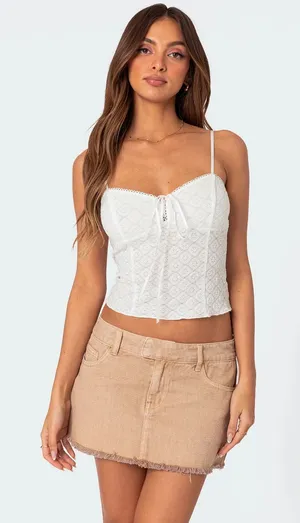 Edikted White Lace Corset Tank Top thumbnail 1