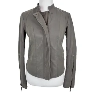FREE PEOPLE Cool & Clean Faux-Leather Jacket Ribbed Knit Insets Zip Cuffs Size thumbnail 2