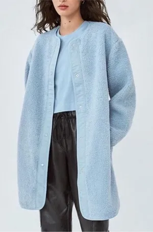 Aritzia Wilfred Free Blue Faux Sherpa Long Sleeve Snap Longline Jacket Size XS thumbnail 1