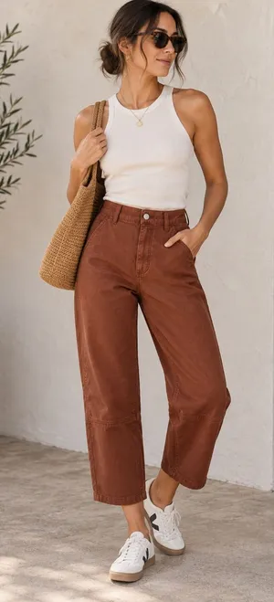 Everlane Utility Barrel Pants Rosewood Terracotta High Rise Wide Cropped Pants thumbnail 1