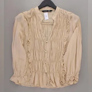 Zara NWT ruffe pleated button elegant top thumbnail 1