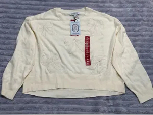 Bridgerton Lace Bow Sweater XL Ivory thumbnail 1