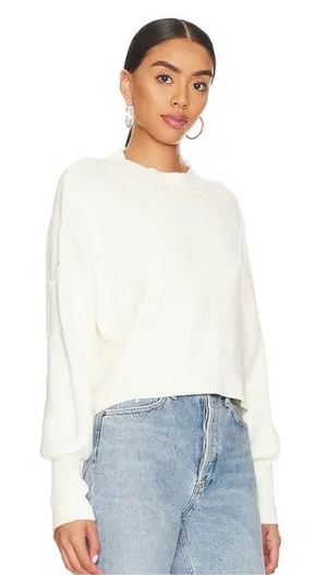 Free People Ivory Easy Street Ribbed Sweater S thumbnail 1