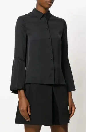 Alice + Olivia Myrtle Trumpet Sleeve Black Silk Blouse XS thumbnail 1
