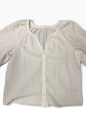 GAP White Seersucker Textured Button Front Peasant Blouse Size Medium thumbnail 4