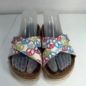 Birkenstock Birki's 36 US 5 Sandals Slide Peace Sign Print Criss Cross Straps thumbnail 5