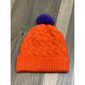’47 Brand Beanie One Size Orange Knit Metallic Thread Purple White Logo EUC thumbnail 7