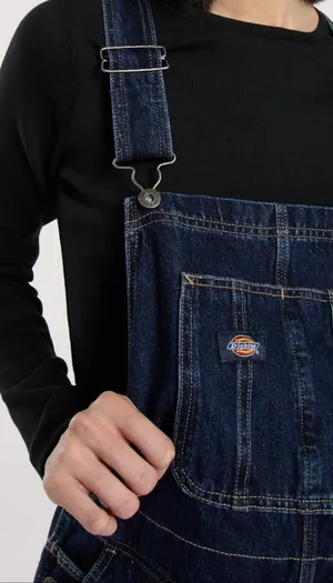 Dickies dark-wash loose straight- baggy leg fit denim carpenter bib overalls,XS thumbnail 3