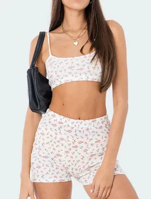 Edikted Waffle Shorts Knit Floral thumbnail 1