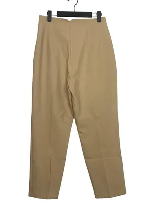 Zara High Rise Tapered Trousers Pleated Slash Pockets L Cream #1942 thumbnail 5