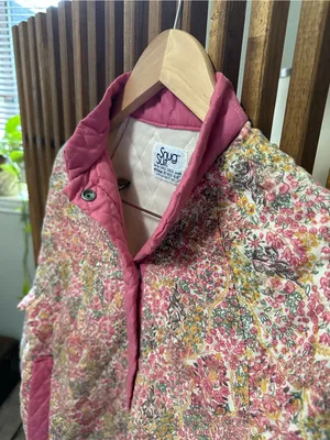Vintage Snug Suit Floral Quilted Jacket Heritage Pink Calico Coat M thumbnail 3
