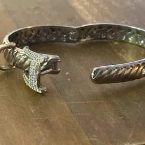 Stainless steel pave rhinestone belt and buckle bangle bracelet thumbnail 3