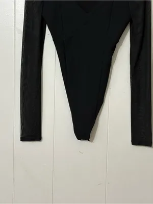 Abercrombie & Fitch Black Mesh Long Sleeve Sweetheart Neck Bodysuit Size S Going thumbnail 4