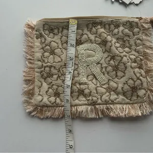 Elegant Floral Beige Clutch with Fringe Anthropologie thumbnail 4