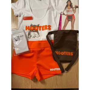 New Spirit 5pc Hooters girl Halloween Costume Shorts Pouch Socks Name Tag Xs 0-2 thumbnail 2