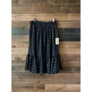 Black Metallic Dot Tiered Midi Skirt Boho Romantic Flowy Skirt thumbnail 2