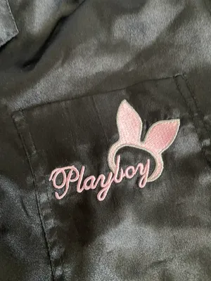 playboy black button up silk pj top  thumbnail 5