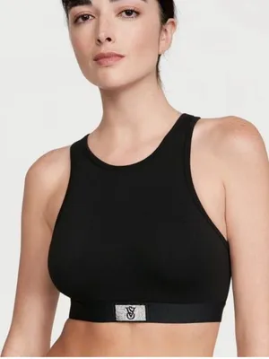 Victoria's Secret Shine Patch High-Neck Racerback Bralette Size Medium black thumbnail 1