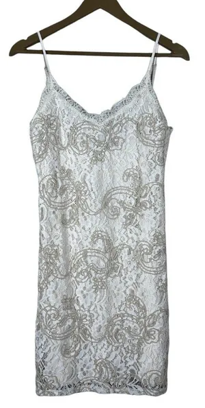 Zara Floral Lace Paisley Mini Slip Dress White Beige Coquette Embroidered Size M thumbnail 1