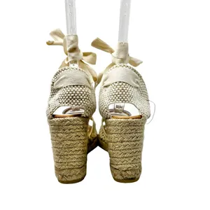 Maypol NEW Crochet Espadrille Wedge Sandals Peep Toe Ankle Wrap Cream Size 41 thumbnail 9