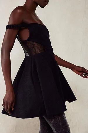 Free People Brooklyn Mini Dress‎ in Black size medium NWT thumbnail 1