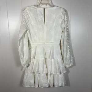 Lulus White Eyelet Lace Long Sleeve Ruffle Skirt Plunge Neckline Dress Bridal S thumbnail 5