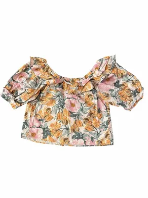 Cecilia Pettersson Anthropologie M Pink Floral Ruffle Off The Shoulder Puff Sle thumbnail 3