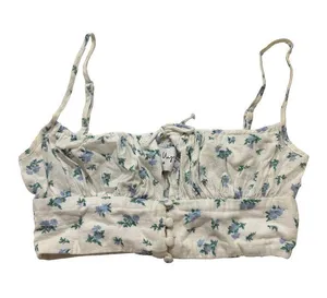 Princess Polly Ivory Blue Floral Smocked Crop Top Cami Tie Shirt Size 0 Women's thumbnail 1