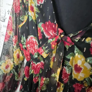 1775 Floral Maxi Dress Small Metallic Dot Long Sleeve Boho Cottagecore thumbnail 7