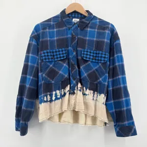 BDG‎ Urban Outfitters Rayne Flannel Boxy Cropped Button-down Shirt Blue Large thumbnail 3