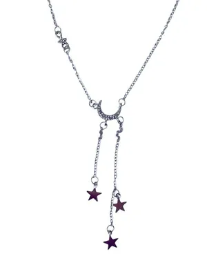 Moon and Stars necklace with rhinestones silver alloy pretty boho gift valentine thumbnail 2
