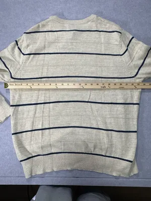 J.Crew Striped Sweater Size XL Beige Blue Cotton Crew thumbnail 5