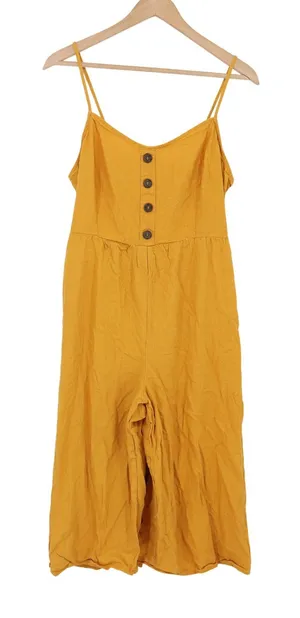 J for Justify Linen Jumpsuit Womens XL Mustard Yellow Wide Leg Cropped Excellent thumbnail 1