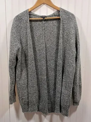 Express gray open warm knit cardigan thumbnail 1