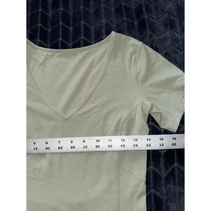 Lululemon‎ Nulu Cropped Slim Yoga Short Sleeve Green Fern V Neck Top Women 4 thumbnail 5
