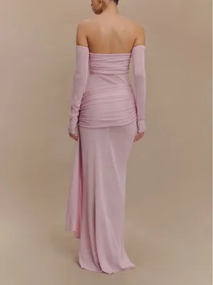 Meshki Ingrid Metallic Knit Maxi Dress in Baby Pink NWT thumbnail 2