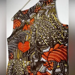 Anthropologie Jumpsuit Cotton Linen Mo:Vint Brown Orange sleeveless retro Leaf thumbnail 3