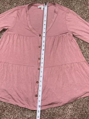 Moa Moa Dusty Pink Button-Front Tiered Long Sleeve Top Small thumbnail 5