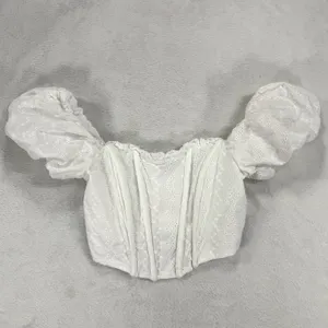 Wild Fable XXS White Eyelet Corset Top Puff Sleeve Cottagecore Coquette Summer thumbnail 2