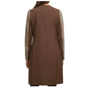 Calvin Klein Plaid Suede Jacket Topper Trench Coat Lined Preppy Brown Tan thumbnail 2