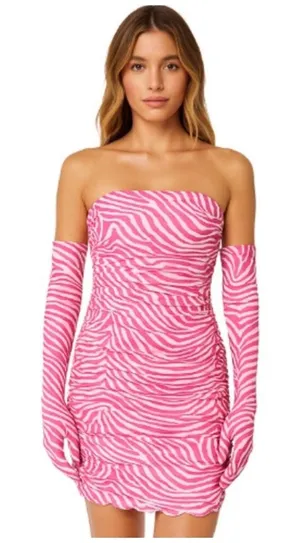 New! Miscreants Cupid Mini Dress & Oprah Gloves Pink‎ Zebra Sz Large $595 thumbnail 1