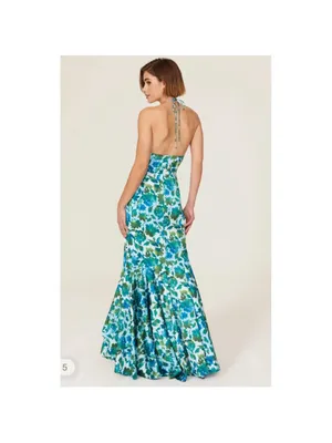 Amur Edie Floral Ruffle Cascade Halter Maxi Dress thumbnail 5
